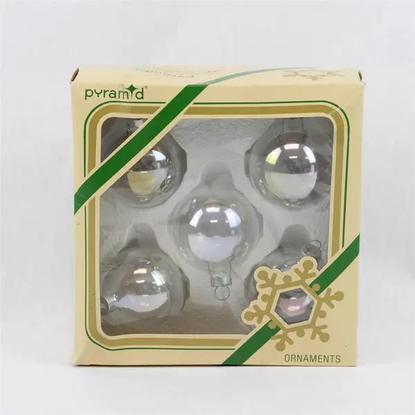Set of 5 Pyramid Clear Glass Christmas Ball Ornaments Made in USA