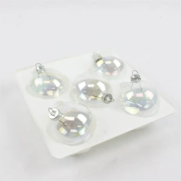 Set of 5 Pyramid Clear Glass Christmas Ball Ornaments Made in USA