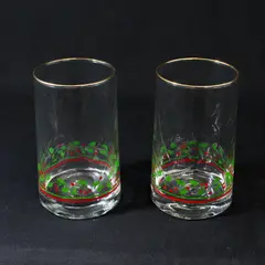 2 Arby's 1983  Holly Berry Christmas Glasses W/ Gold Rim