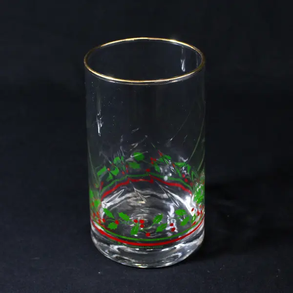 2 Arby's 1983  Holly Berry Christmas Glasses W/ Gold Rim