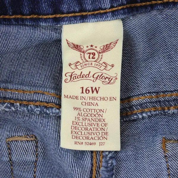 Y2K Faded Glory Women's 16W Floral Embroidered Distressed Cuffed Denim Jeans