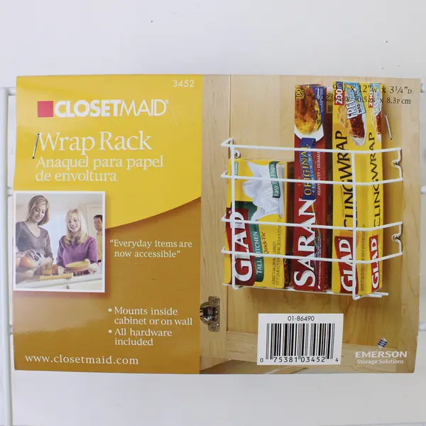 ClosetMaid Kitchen Wrap Rack 3452 Mounts Inside Cabinet, New w/ Hardware 