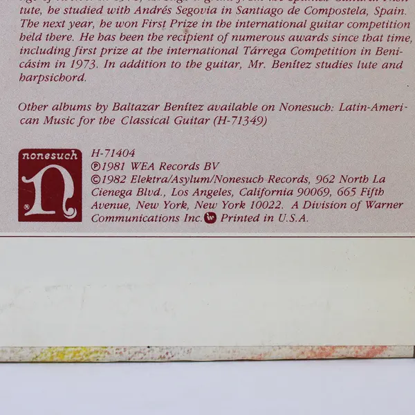 Baltazar Benitez Bach Suite In E Minor/Scarlatti Five Sonatas 12" Vinyl Record
