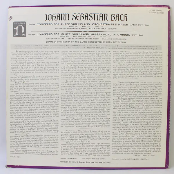 Bach - Concerto For Three Violins & Orchestra 12" Vinyl Record