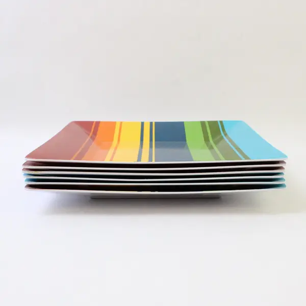 Lot of 6 Colorful Plastic Summer Salad Plates 7" Square Reusable Dishwasher Safe