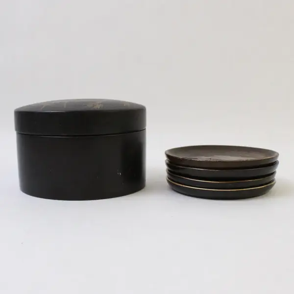 Vintage Mid-Century Japanese Lacquer Coasters Set w/ Box - Black