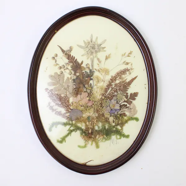 Dried Flowers Oval-Shaped Wooden Framed Wall Hanging 7.4"x9.8", Kunsthandwerk 