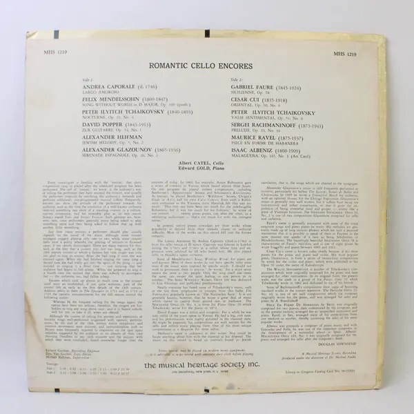 Romantic  Cello Encores 12" Vinyl Record