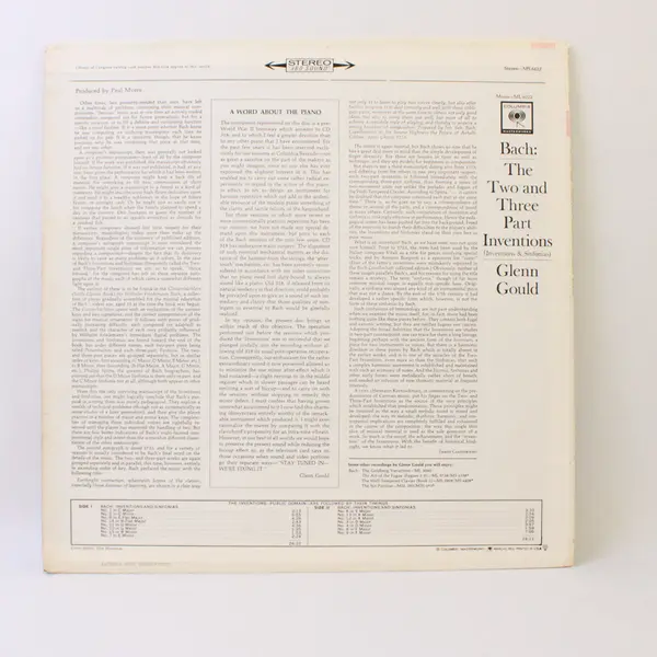Glenn Gould: Bach The Two and Three Part Inventions 12" Vinyl Record