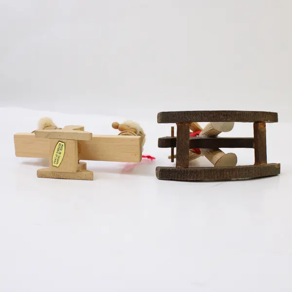 Vintage Lot of 2 Wooden Xmas Ornaments: Girl On Rocking Horse & Teeter Totter 