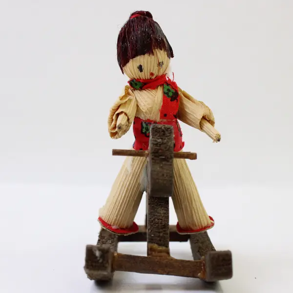 Vintage Lot of 2 Wooden Xmas Ornaments: Girl On Rocking Horse & Teeter Totter 