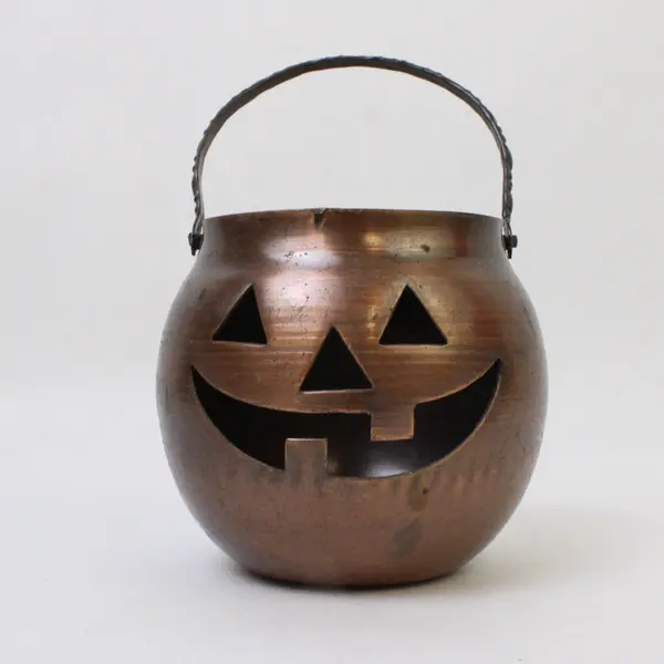 Vintage Hosley Bronze Pumpkin Jack-O-Lantern Tea Light Holder