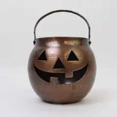 Vintage Hosley Bronze Pumpkin Jack-O-Lantern Tea Light Holder