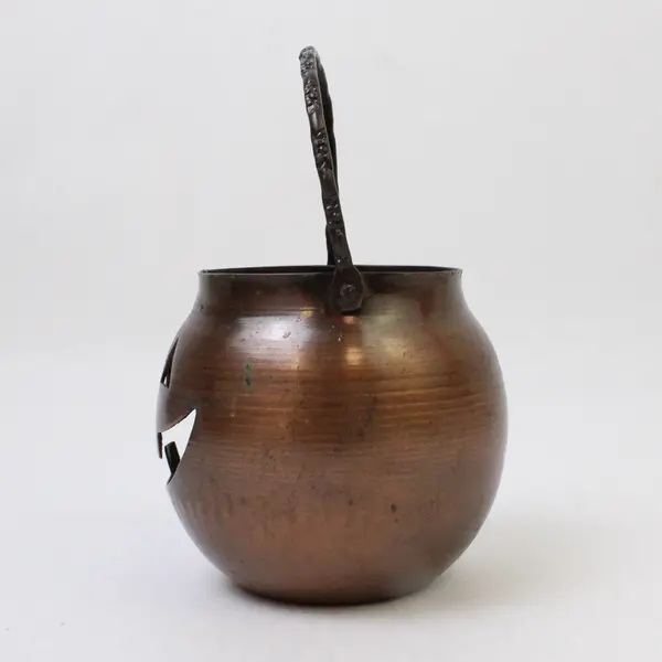 Vintage Hosley Bronze Pumpkin Jack-O-Lantern Tea Light Holder