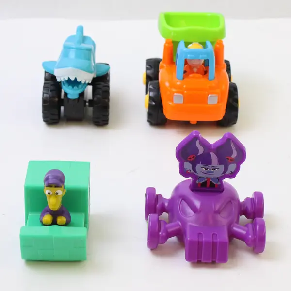 Lot of 4 Toy Cars - Burger King Troll, Shark, Teal & Friction Garbage Truck