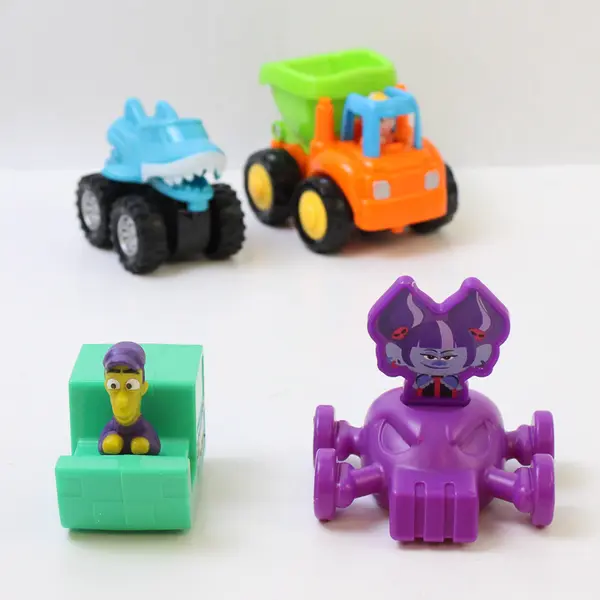 Lot of 4 Toy Cars - Burger King Troll, Shark, Teal & Friction Garbage Truck