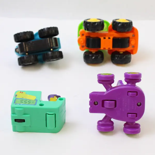 Lot of 4 Toy Cars - Burger King Troll, Shark, Teal & Friction Garbage Truck