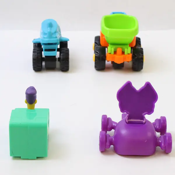Lot of 4 Toy Cars - Burger King Troll, Shark, Teal & Friction Garbage Truck
