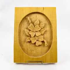 Vintage Mid-Century Hand-Carved Wood Dogwood Flower Wall Decor w/ Inscription