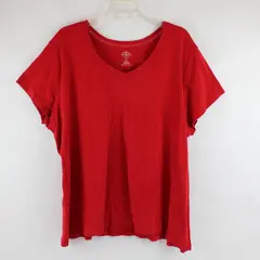 St. John's Bay Red Short-Sleeved V-Neck Cotton T-Shirt Women's 3X