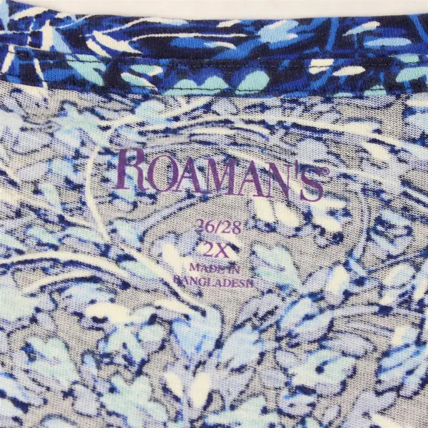Roaman's Blue Floral Pattern Long-Sleeved V-Neck T-Shirt Women's 2X 26/28