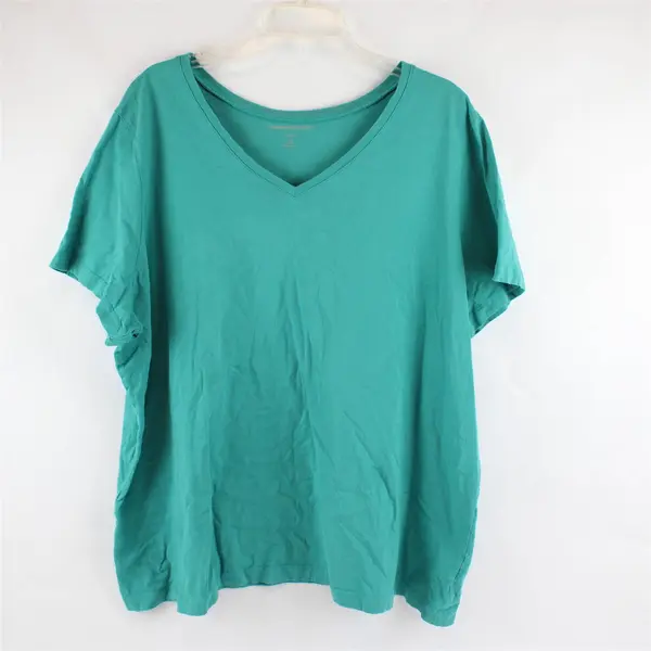 Woman Within Teal Green Short-Sleeved V-Neck T-Shirt Women's 2X 26/28