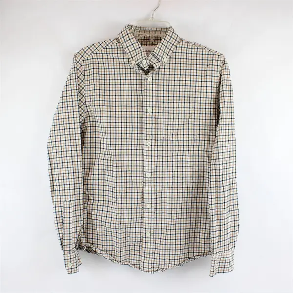 Goodfellow Beige Black White Plaid Long-Sleeved Button-Down Men's Small
