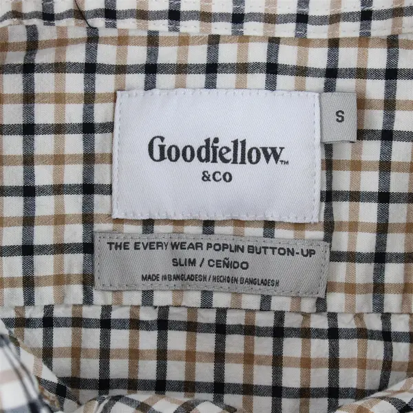 Goodfellow Beige Black White Plaid Long-Sleeved Button-Down Men's Small