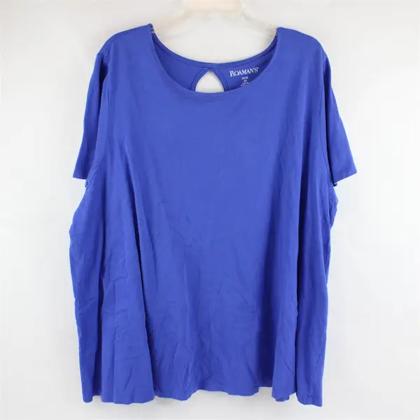 Roaman's Royal Blue Keyhole Back Short-Sleeved T-Shirt Women's 2X
