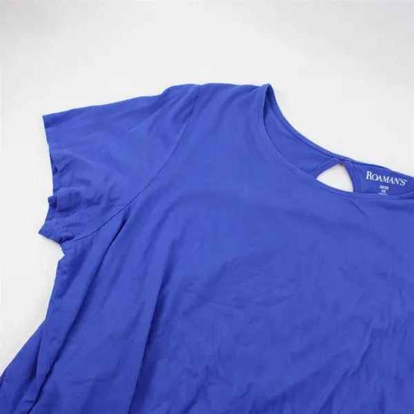 Roaman's Royal Blue Keyhole Back Short-Sleeved T-Shirt Women's 2X