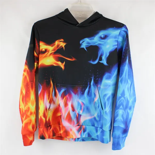 Orange and Blue Flame Print Hoodie Boys' Medium