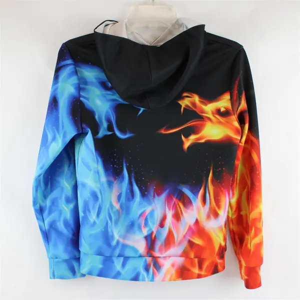 Orange and Blue Flame Print Hoodie Boys' Medium