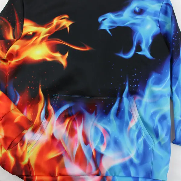 Orange and Blue Flame Print Hoodie Boys' Medium