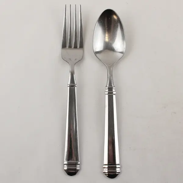 Lot of 2 Pfaltzgraff Hannah Stainless Steel Oval Soup Spoon & Dinner Fork