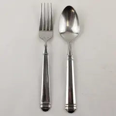 Lot of 2 Pfaltzgraff Hannah Stainless Steel Oval Soup Spoon & Dinner Fork