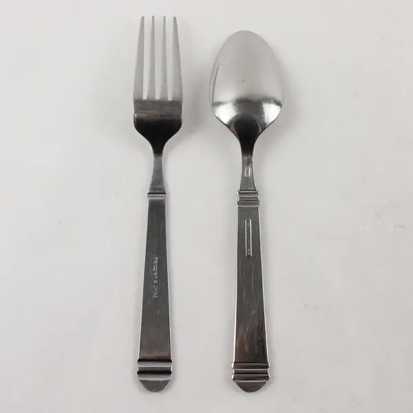 Lot of 2 Pfaltzgraff Hannah Stainless Steel Oval Soup Spoon & Dinner Fork