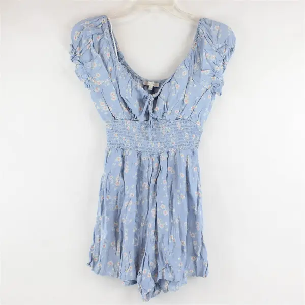 Love Tree Blue White and Pink Floral Pattern Romper Women's Small