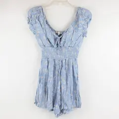 Love Tree Blue White and Pink Floral Pattern Romper Women's Small