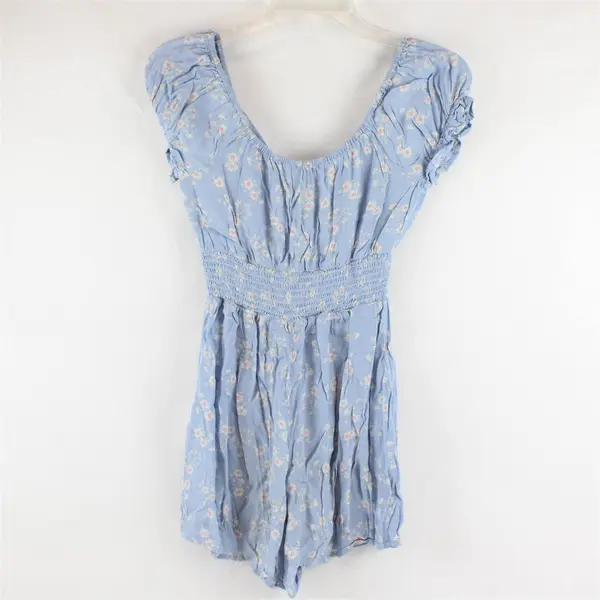 Love Tree Blue White and Pink Floral Pattern Romper Women's Small
