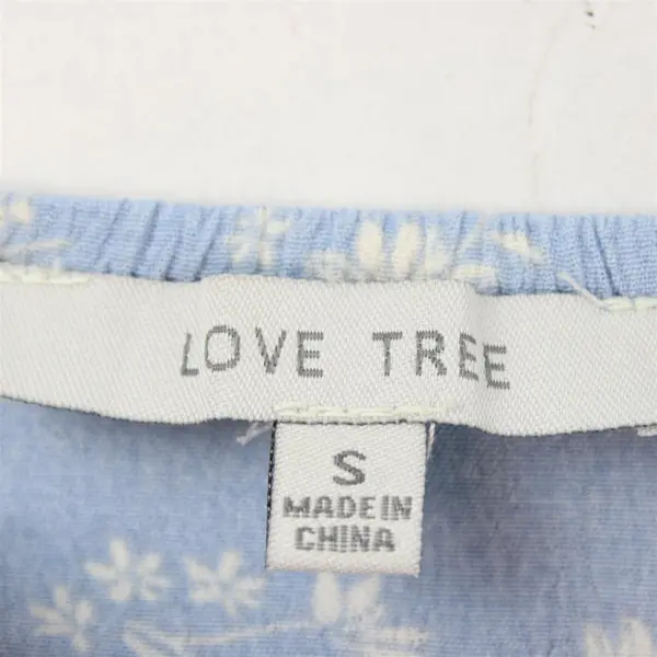 Love Tree Blue White and Pink Floral Pattern Romper Women's Small