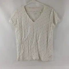 A New Day White V-Neck T-Shirt Silver & Gold Metallic Accents Women's Large