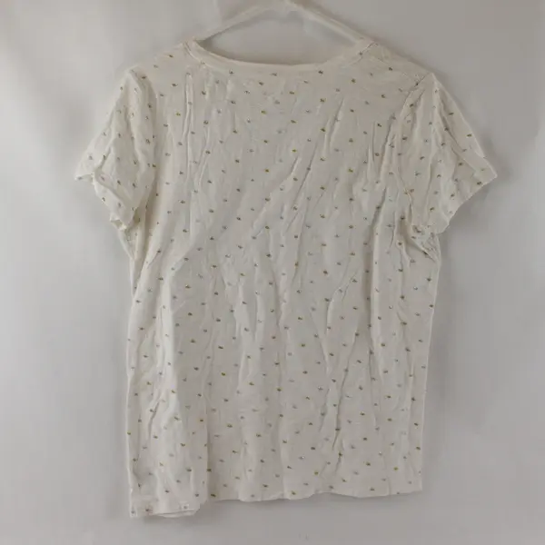 A New Day White V-Neck T-Shirt Silver & Gold Metallic Accents Women's Large