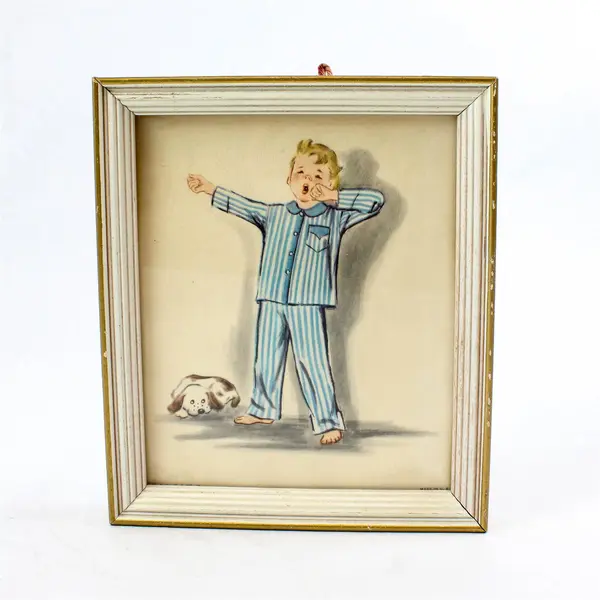 Vintage Framed Art “Little Boy With A Dog” Hand Printed #164 A Lambert Product