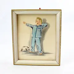 Vintage Framed Art “Little Boy With A Dog” Hand Printed #164 A Lambert Product