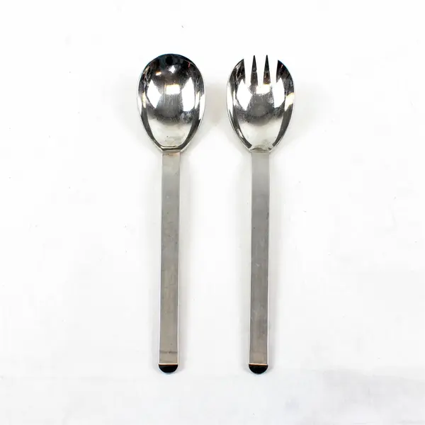 Lot of 2 Retroneu Crescent Stainless Steel Salad Serving Spoon & Fork 9.5"
