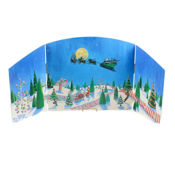 Department 56 Vtg Christmas Flight Backdrop 3 Panel Fold Screen Wood #56.53037