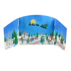 Department 56 Vtg Christmas Flight Backdrop 3 Panel Fold Screen Wood #56.53037