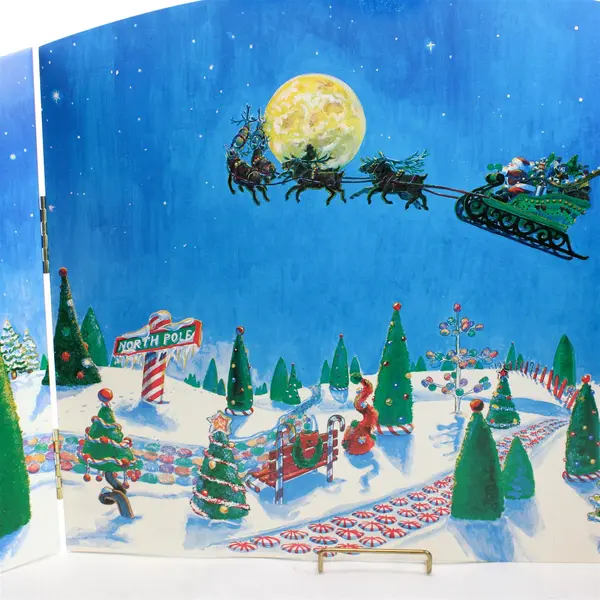 Department 56 Vtg Christmas Flight Backdrop 3 Panel Fold Screen Wood #56.53037