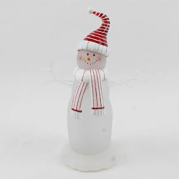 Department 56 Acrylic Light-Up Snowman Red & White Striped Scarf & Hat Untested