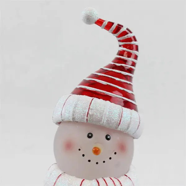 Department 56 Acrylic Light-Up Snowman Red & White Striped Scarf & Hat Untested